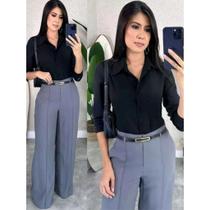 Conjunto Feminino Alfaiataria calça pantalona e blusa social manga longa para corretoras advogadas