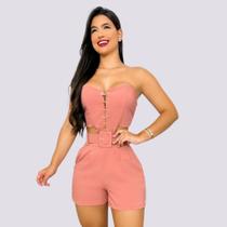 Conjunto Feminino Alfaiataria Cropped Corset + Short Cinto