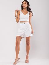 Conjunto Feminino Alfaiataria Cropped e Short Branco Salvatore Fashion