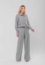 Conjunto Feminino Alfaiataria Cropped e Wide Leg Cinza Salvatore Fashion Conjunto Feminino Alfaiataria Cropped e Wide Leg Cinza Salvatore Fashion