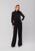 Conjunto Feminino Alfaiataria Cropped e Wide Leg Preto Salvatore Fashion