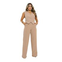 Conjunto Feminino Alfaiataria De Calça Colete Social Básico Bege Conjunto Feminino Alfaiataria De Calça Colete Social Básico Bege