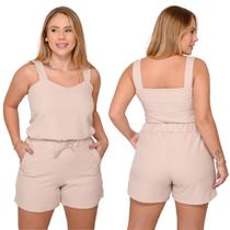 Conjunto Feminino Alfaiataria Shorts e Blusa Crepe Soltinho