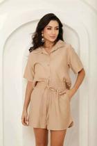 Conjunto Feminino Alfaiataria Shorts e Camisa em Crepe Lançamento Verão 1481
