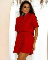 Conjunto Feminino Alfaiataria Shorts e Camisa em Crepe Lançamento Verão 1481 Conjunto Feminino Alfaiataria Shorts e Camisa em Crepe Lançamento Verão 1481