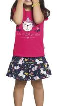 Conjunto Feminino Algodão Blusa Gato C/ Short Saia Nº 1 Ao 3