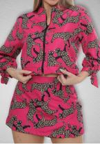 Conjunto Feminino Animal Print Bomber e Short Saia