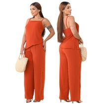 Conjunto Feminino Assimétrico Blusa Regata e Calça Pantalona Cor Tendência Elegante Atemporal Conjunto Feminino Assimétrico Blusa Regata e Calça Pantalona Cor Tendência Elegante Atemporal