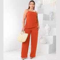 Conjunto Feminino Assimétrico Blusa Regata e Calça Pantalona Cor Tendência Elegante Atemporal