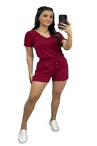 Conjunto Feminino Básico Blusa Decote V E Shorts Com Bolsos