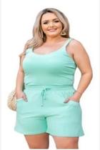 Conjunto Feminino Básico Regata E Shorts Com Bolsos Plus