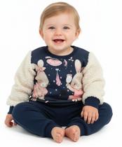 Conjunto Feminino Bebê Manga De Pelos Estampa Coelha P Ao Gg