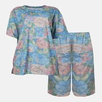 Conjunto Feminino Bermuda Blusa Estampado Senhora Malha