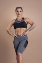 Conjunto Feminino Bermuda Fitness Cintura Alta Com Bolso Tela E Top Com Tela Academia Treino F7 NEW STYLE