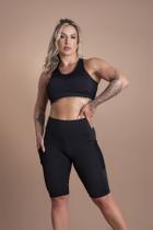 Conjunto Feminino Bermuda Fitness Cintura Alta Com Bolso Tela E Top Com Tela Academia Treino F7 NEW STYLE