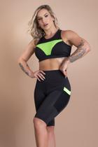 Conjunto Feminino Bermuda Fitness Cintura Alta Com Bolso Tela E Top Com Tela Academia Treino F7 NEW STYLE