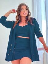 Conjunto Feminino Blazer Cropped e Shorts Saia Social Moda Instagram Lindo