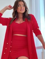 Conjunto Feminino Blazer Cropped e Shorts Saia Social Moda Instagram Lindo