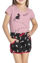 Conjunto Feminino Blusa Ciganinha Gato C/ Shorts Nº 1 Ao 3