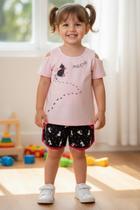 Conjunto Feminino Blusa Ciganinha Gato C/ Shorts Nº 1 Ao 3
