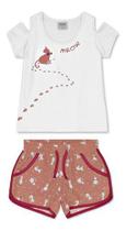 Conjunto Feminino Blusa Ciganinha Gato C/ Shorts Nº 1 Ao 3