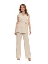 conjunto feminino blusa com botões sem mangas com faixa de amarração e calça larga marrant sensorial hzcon006