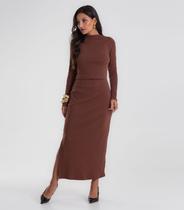 Conjunto Feminino Blusa com Saia Midi Endless Marrom Conjunto Feminino Blusa com Saia Midi Endless Marrom