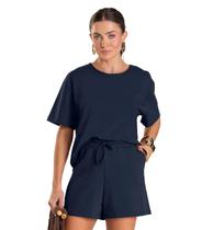 Conjunto Feminino Blusa Com Shorts Dianna Azul