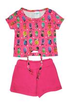Conjunto feminino blusa com shorts saia pink abacaxi