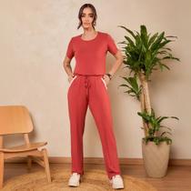 Conjunto Feminino Blusa E Calça C/ Elastico Malha Viscolycra