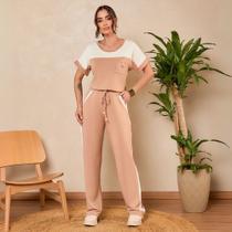Conjunto Feminino Blusa E Calça Com Elastico Malha Moletinho