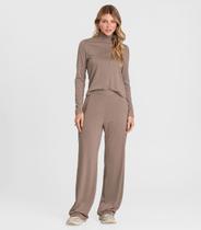 Conjunto Feminino Blusa E Calça Em Ribana Dianna Marrom
