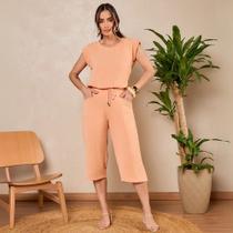 Conjunto Feminino Blusa E Calça Pantacourt C/ Elastico