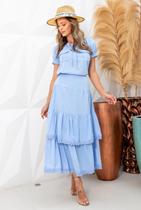 Conjunto Feminino Blusa e Saia Midi com Babados Conjunto Feminino Blusa e Saia Midi com Babados