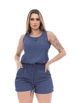Conjunto Feminino Blusa e Short Premium Cintura com elástico e Ajuste Cordão - Azul Conjunto Feminino Blusa e Short Premium Cintura com elástico e Ajuste Cordão - Azul