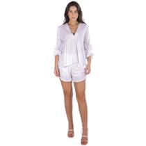 Conjunto Feminino Blusa e Short Soltinho Bata Manga Longa Balone Roupas Femininas Decote em V