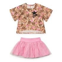 Conjunto Feminino Blusa e Shorts Saia Urso com Brilho