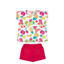Conjunto feminino Blusa em meia malha sublimado com estampas de frutas e Short em moletom 11635