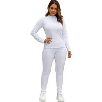 Conjunto Feminino Blusa Gola Alta e Calça Legging em Suplex Peluciado Quente Slim Fit Básico 61075A