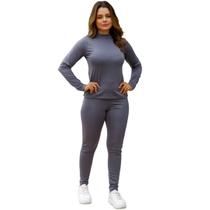 Conjunto Feminino Blusa Gola Alta e Calça Legging em Suplex Peluciado Quente Slim Fit Básico 61075A