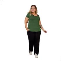 Conjunto Feminino Blusa Manga Curta e Calça Reta Plus Size