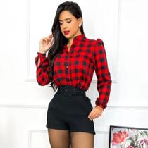 Conjunto Feminino Blusa Manga Longa e Short Com Cinto