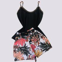Conjunto Feminino Blusa perolas Short Estampado cinto 0235 Conjunto Feminino Blusa perolas Short Estampado cinto 0235