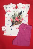 Conjunto feminino,blusa tecido fino e short linho cor lilás tam 4 anos Conjunto feminino,blusa tecido fino e short linho cor lilás tam 4 anos