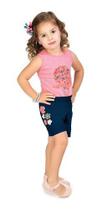 Conjunto Feminino Blusinha C/Shorts bordado flor Nº 1 Ao 3