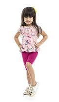 Conjunto Feminino Blusinha Estampa Passarinho C/ Ciclista Nº 1 Ao 3