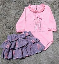 Conjunto feminino body em malha ml e saia babados cinza matinee Conjunto feminino body em malha ml e saia babados cinza matinee