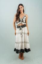 Conjunto Feminino Boho Chic Cropped e Saia com Bordados