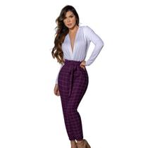 Conjunto Feminino Bory Body manga Longa Calça Xadrez 36 - 42