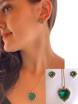 Conjunto Feminino Brinco Colar Cravejado Zircônia Coração Conjunto Feminino Brinco Colar Cravejado Zircônia Coração